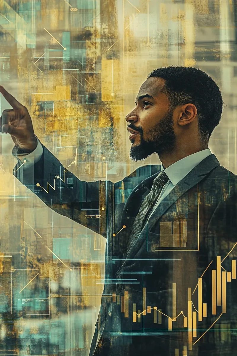 American financial advisor pointing to loan evaluation chart