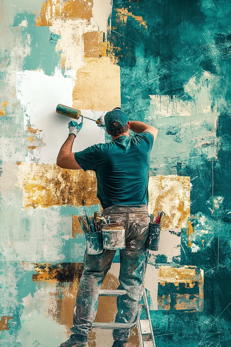 American man painting a wall in his home — renovating with security loan funds